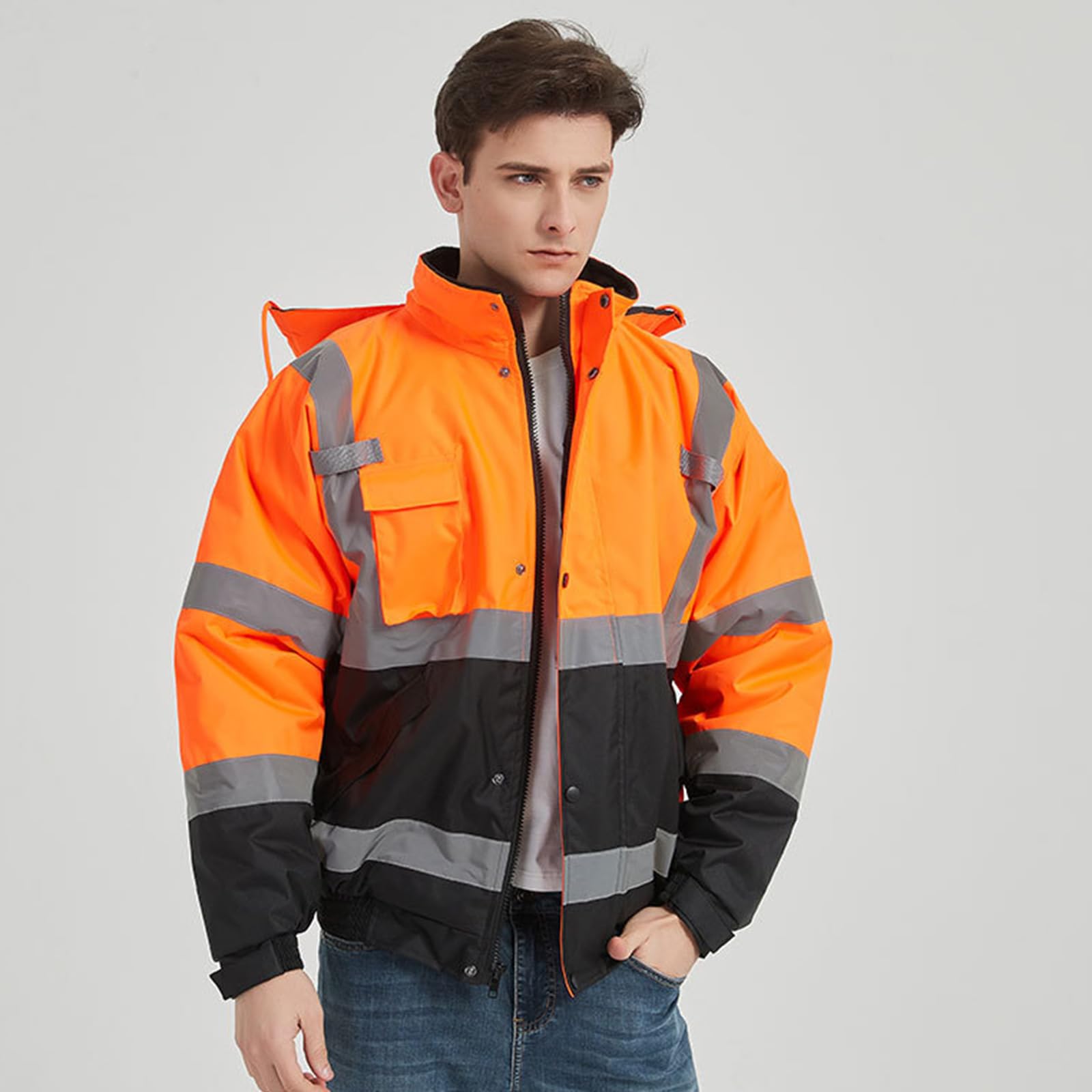 Giacche impermeabili con strisce riflettenti ad alta visibilità per condizioni di scarsa illuminazione Giacche riflettenti per esterni freddi