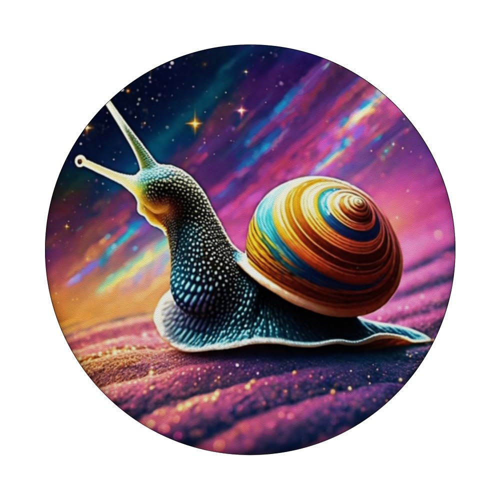 Whimsical Snail In Cosmic Space Graphic PopSockets Swappable PopGrip, Black - Image 3