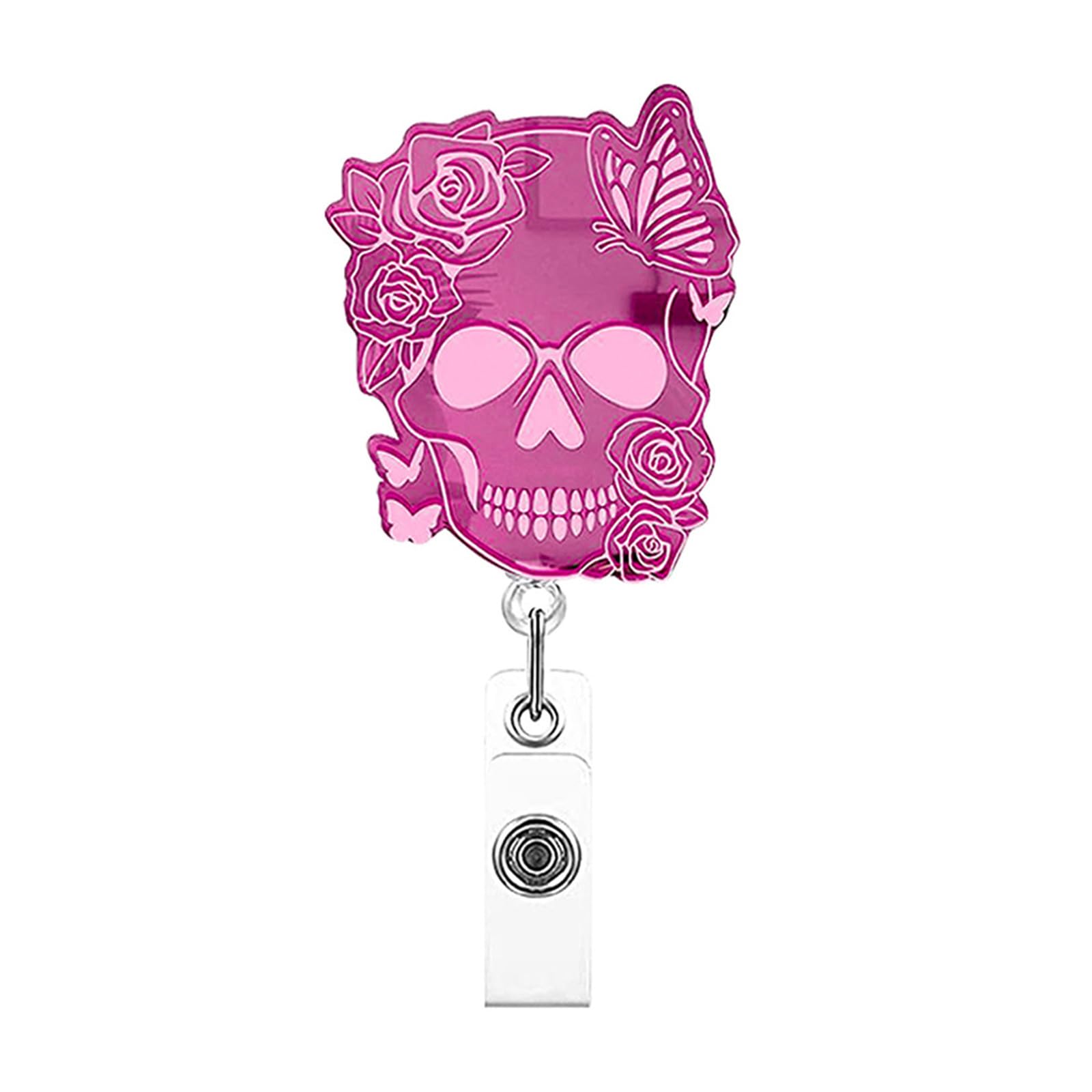 Kalttoy D Retractable Keychain Lanyar Reel Acrylic Badge Reels Skull Name Car Holder Badge Holder For School Acrylic Reels