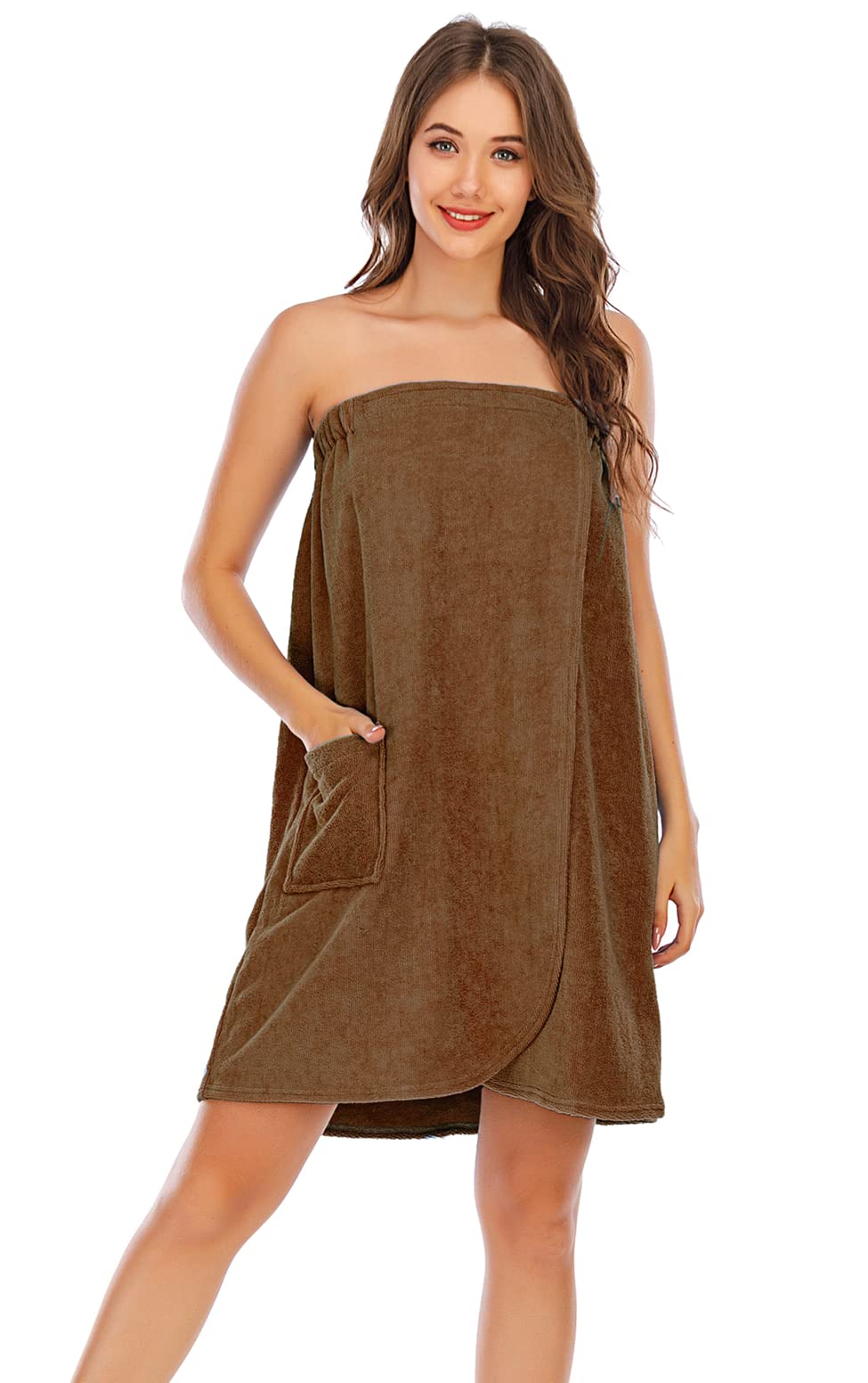 qpQWomens Bath Towel Wraps Brown L