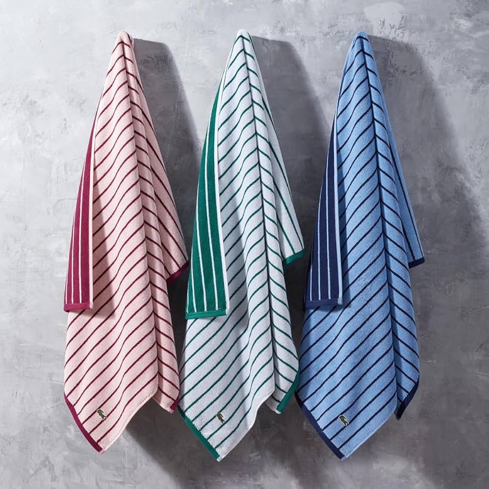 Amazon.com: Lacoste Centre Mark Cotton Jacquard Stripe Bath