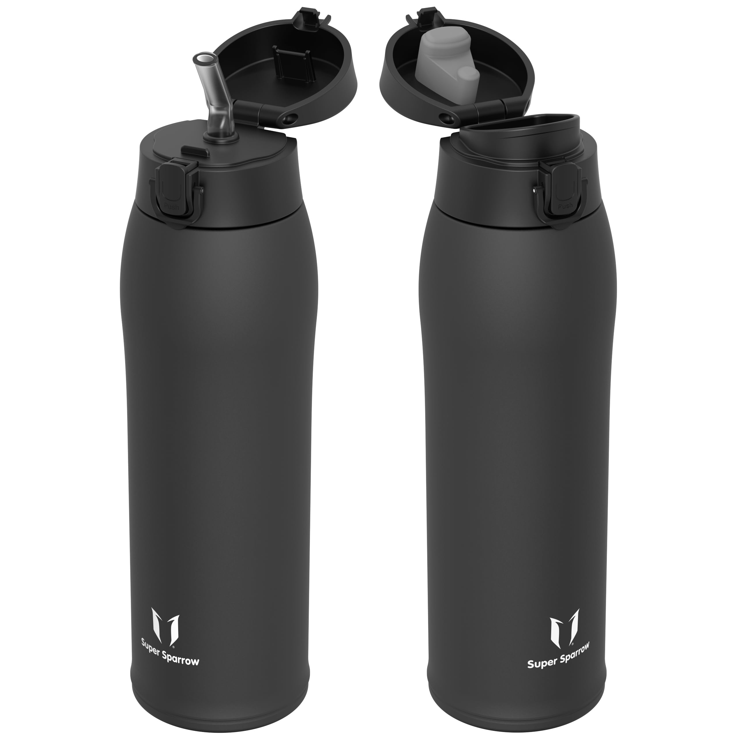 Super Sparrow Insulated Water Bottle - Travel Mug - 950ml - Stainless Steel Water Bottles - BPA Free - Leakproof Metal Bottles - Includes 2 Lids, Straw Lid & Spout Lid