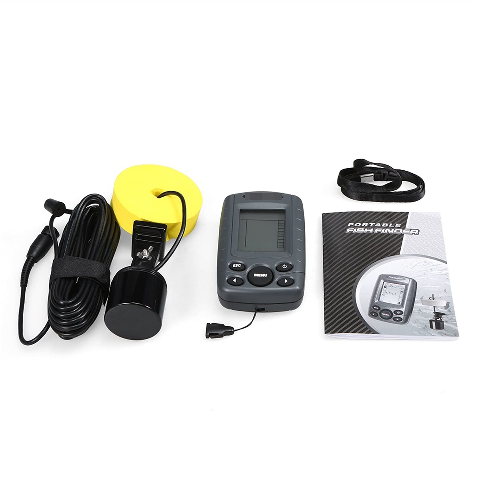 Fish Finders Depth Finders 2.4 Inch LCD Fish Finder 240FT Depth Range Fishing Finder with Wired Sonar Sensor Transducer for Boat Kayak Sea Fishing (Color : Light Grey) : Electronics