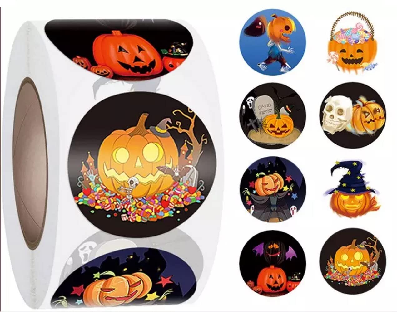 500 Pieces 1.5 Inch Stickers Roll, 8 Designs for Envelope Seal and Gift Wrap Tags, Halloween