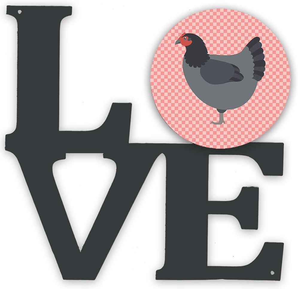 Caroline's Treasures BB7835WALV Jersey Giant Chicken Pink Check Metal Wall Artwork Love Indoor Outdoor Art Decor Patio, Bathroom, Kitchen Colorful Aluminum and Black Steel Sculpture