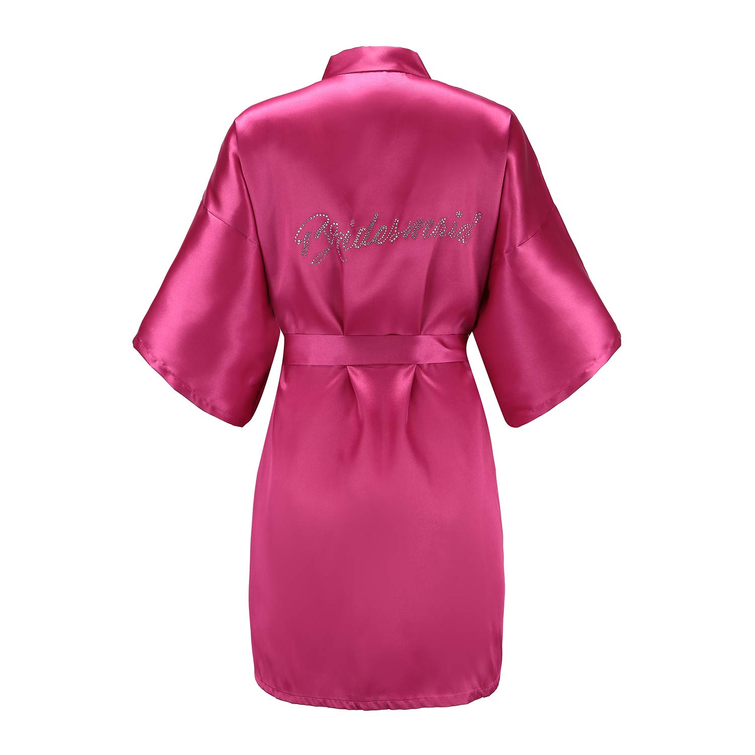 Women's One Size Silver Rhinestones Bride Bridesmaid Short Satin Robes for Wedding Party Getting Ready