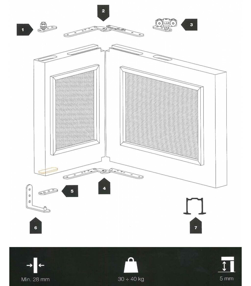 BINARIO KIT PER PORTA A LIBRO LUNGHEZZA 1 METRO PORTATA 50 KG MAX