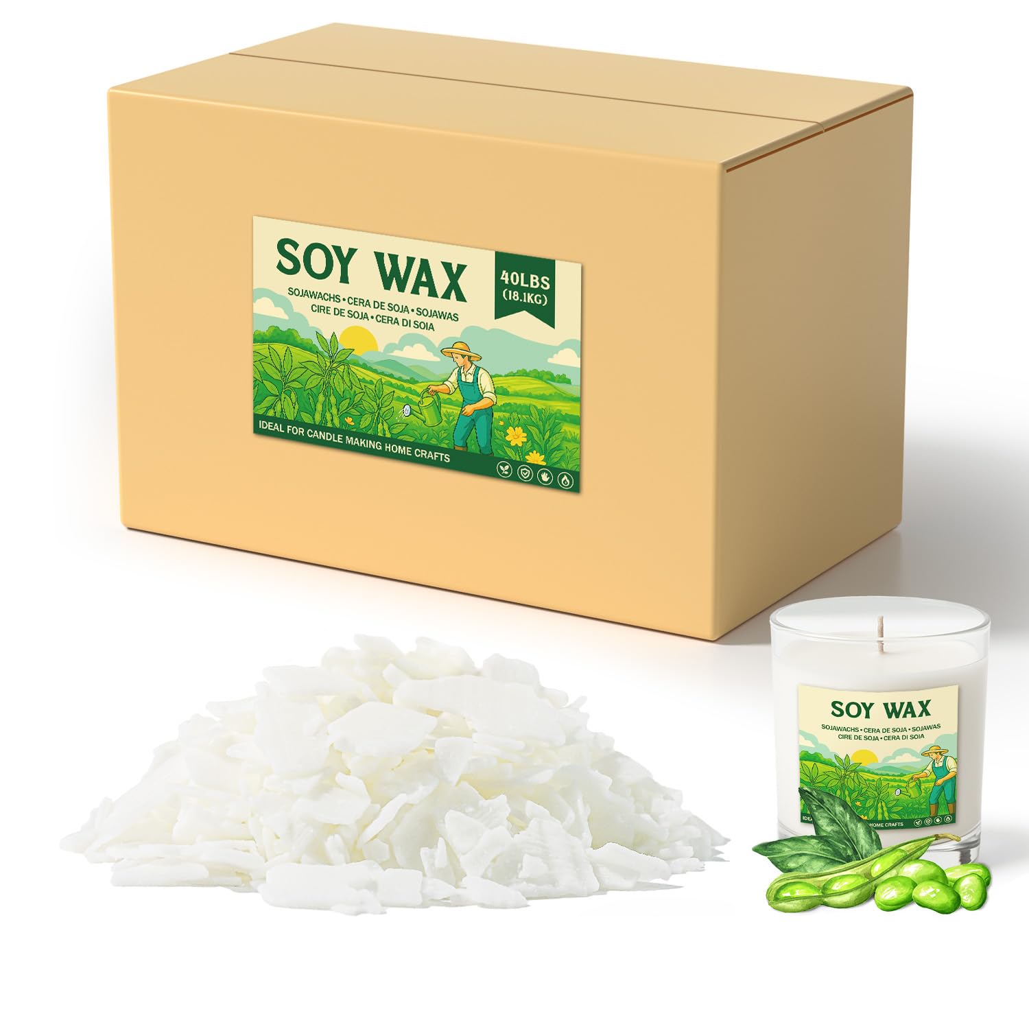 NORVENCE Soy Wax for Candle Making, Natural Soy Wax Flakes 40lb, Premium Candle Wax for DIY Candle Crafting