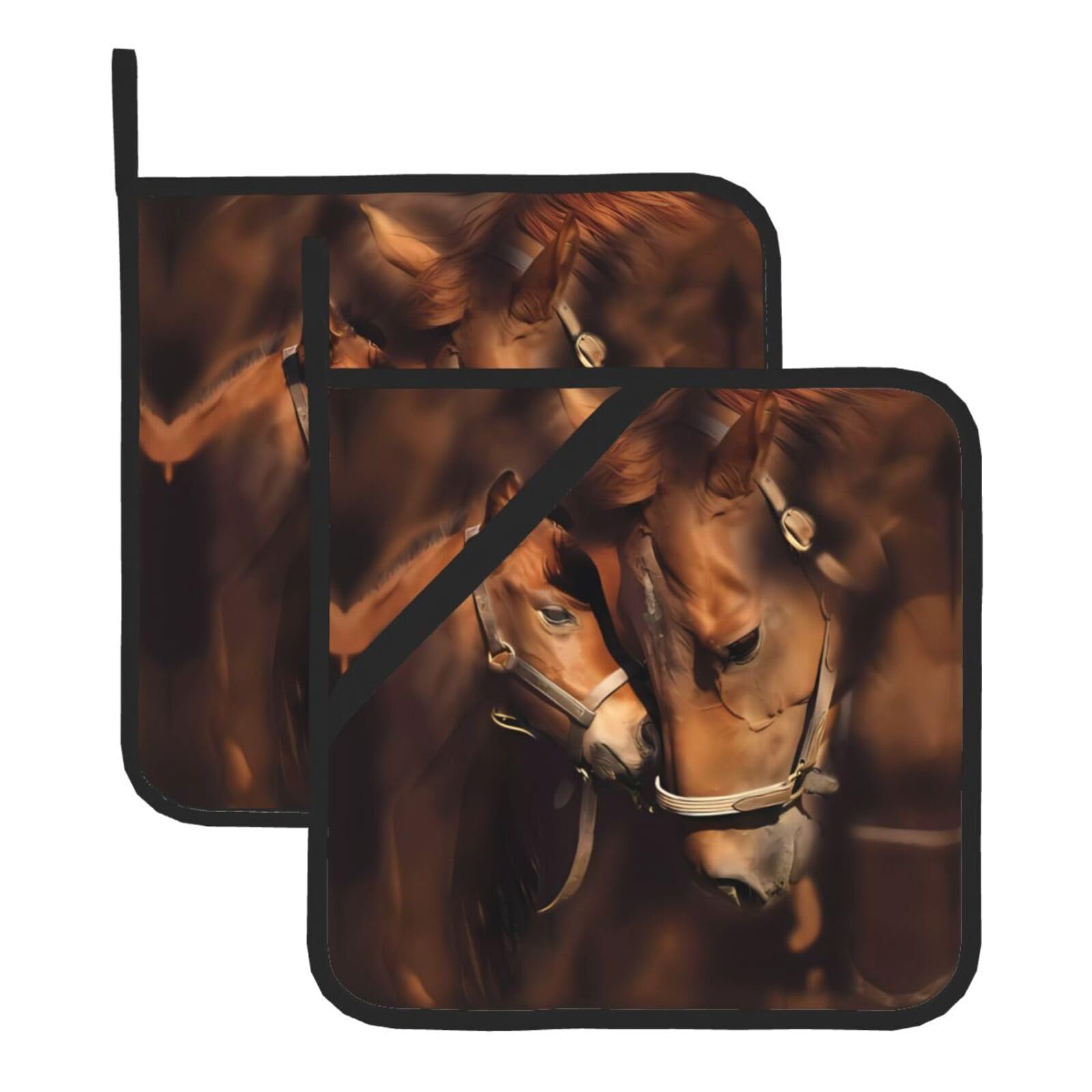 YYHWHJDE Horse Prints Square Hot Pads for Kitchen Counter - Waterproof Pot Holders with Hanging Loop, Durable Trivets for Microwave Oven - 2 Pack