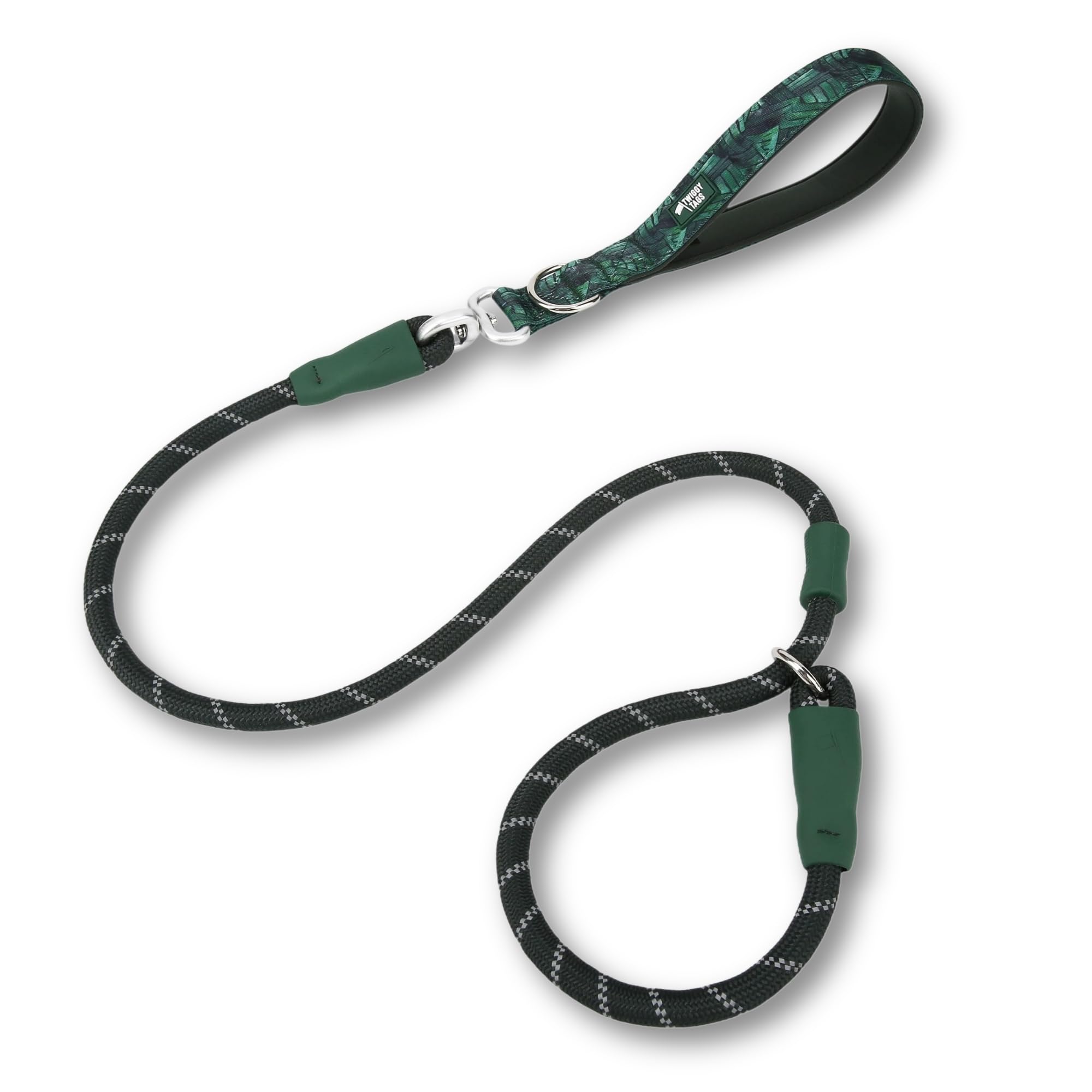 Twiggy Tags Recycled Rope Slip Lead | Strong Rope Dog Lead | Reflective & Durable | Suitable For All Dog Breeds (Canopy Dark Green)