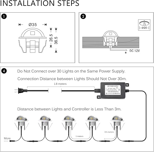 Miniatura 6 de Paquete de 10 luces LED para escaleras, luces de bajo voltaje, impermeables, IP65 para exteriores, 1-25 pulgadas, iluminación LED de madera