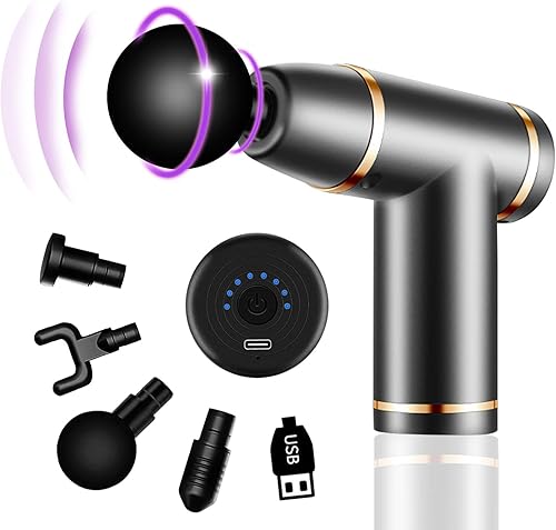 Pistola de masaje de percusión de tejido profundo para relajación muscular y alivio del dolor de espalda, 4 cabezales de masaje y 8 velocidades