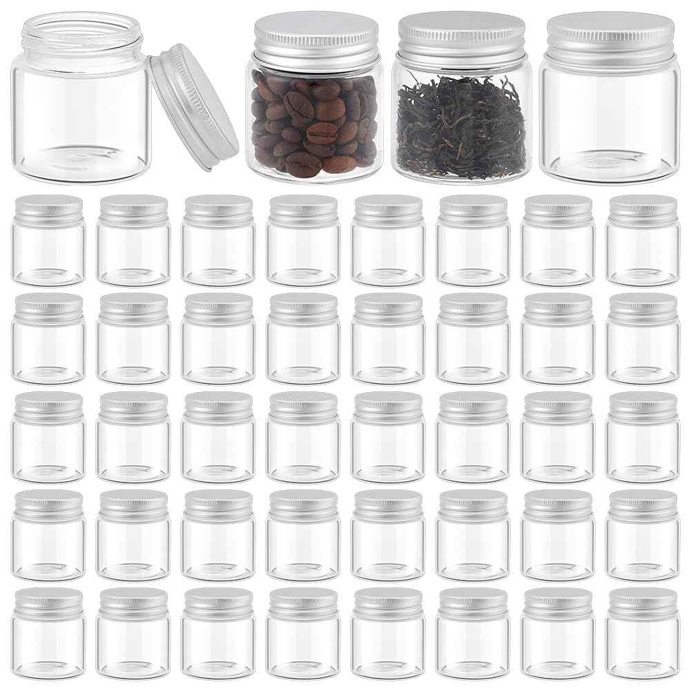 60 petit Pot Mason de 50 ml Mini Bocaux en Verre Transparent Contenants de Rangement en Vrac pour Cadeaux de Mariage Conserver la Confiture Gelée de Miel Sauces Flocons D'Avoine de Nuit