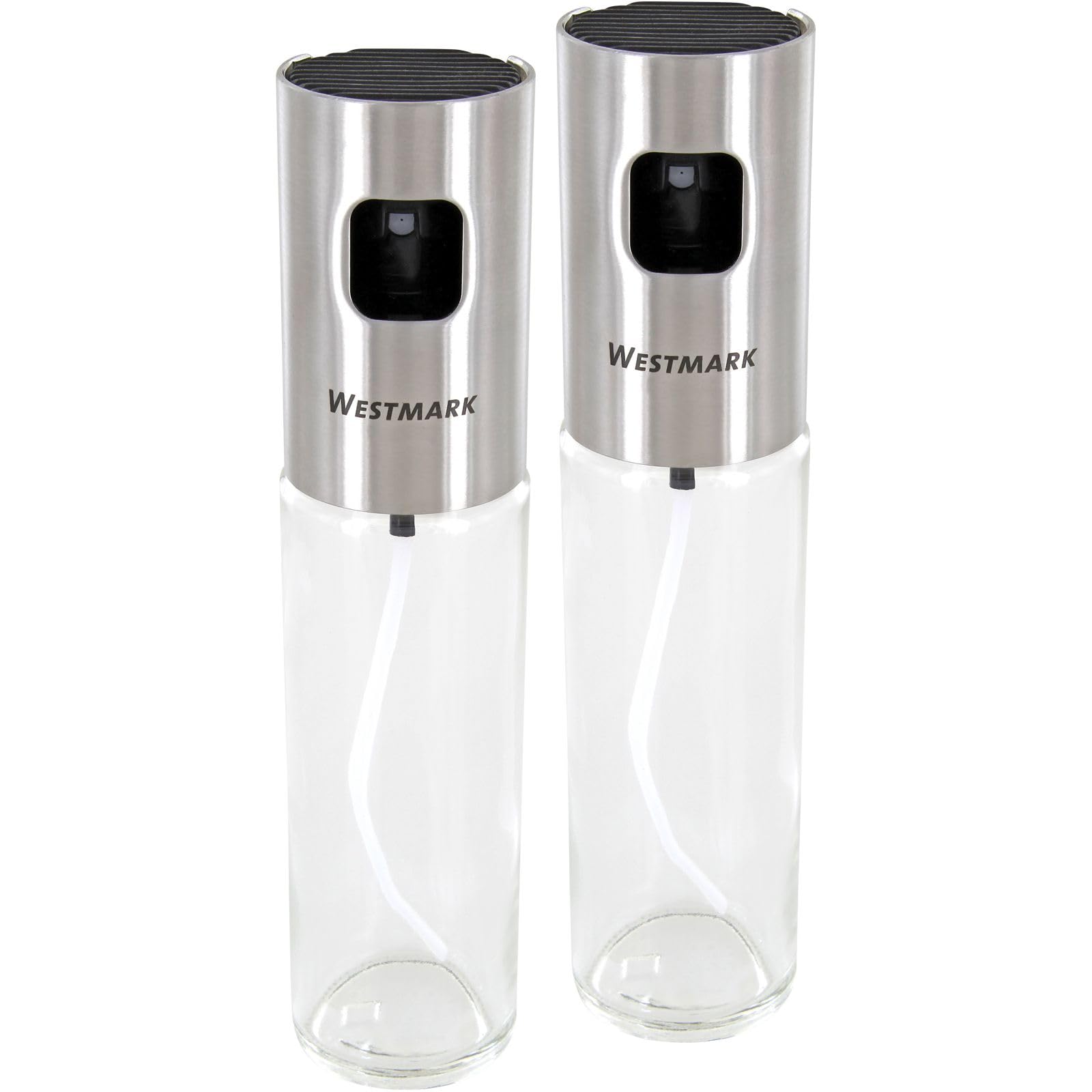 Westmark Set con spruzzini per olio e aceto, Con pompa spray, Capacità: 100 ml l'uno, Altezza: 18 cm, Acciaio inox/Vetro, Colore: Argento/Trasparente, 24362260
