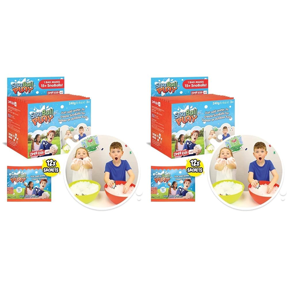 Zimpli Kids 12 x SnoBall Play Stocking Filler Foil Bags from, Magically turns water into Artificial Snow, Stocking Fillers, Magic Snow Decoration for Children, Xmas Toy (Pack of 2)