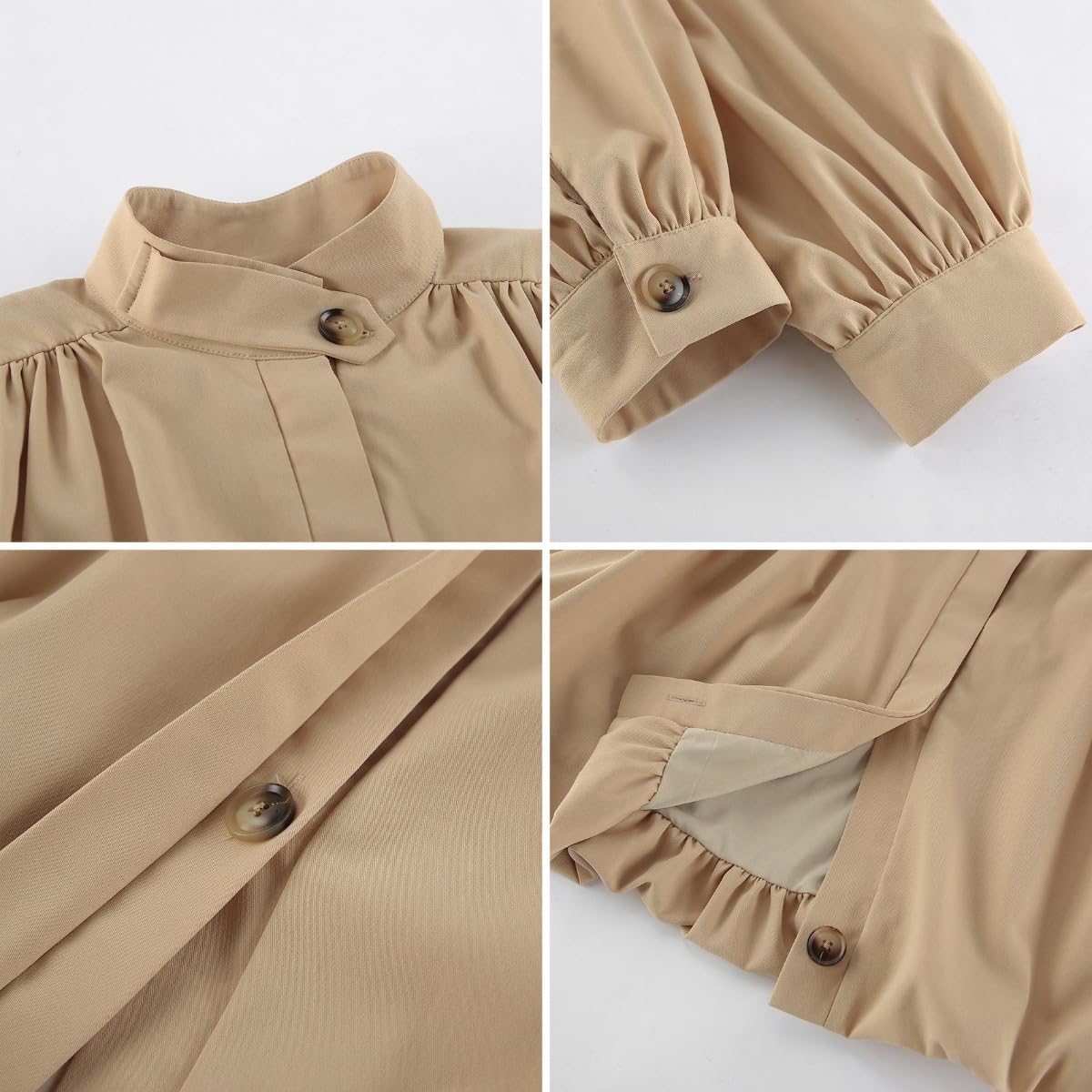 Wuitrie Womens Cropped Jackets Long Bubble Sleeve Mock Neck Button Down Fall Coats Vintage Casual Going Out Streetwear