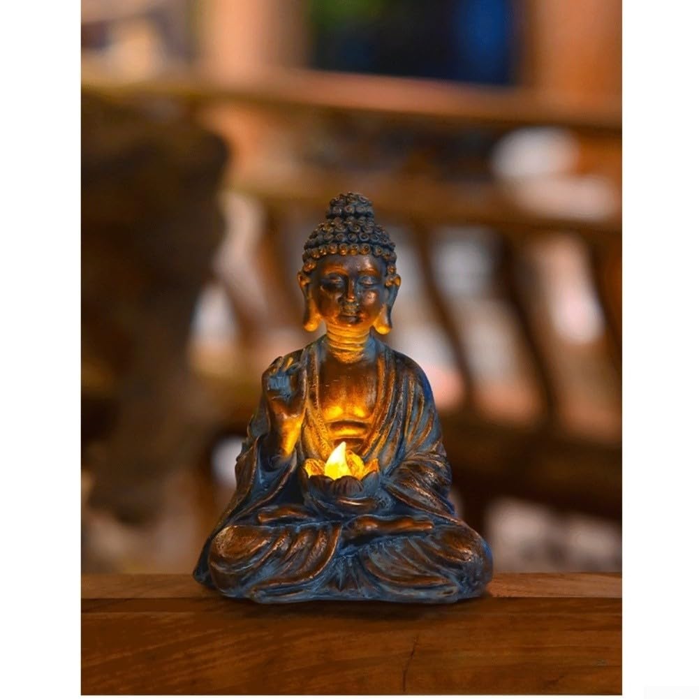 Statua dipinta a mano del Buddha della resina alimentata solare per all'aperto per zen