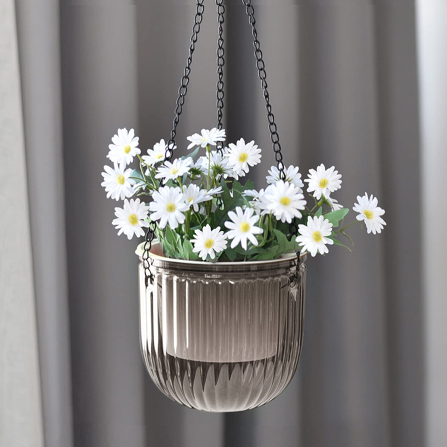 iDattel 2er Set Selbstbewässernd Blumenampeln Hängeampel Blumentopf Pflanzen, 16,5 cm do wewnątrz hängende Topf mit 3 Hooks Entwässerungslöchern für Innen und Außendeckoration (szary)