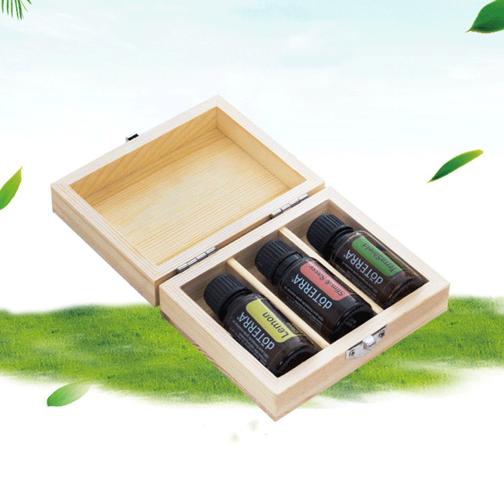 Brilliant firmLuggage Cosmetic Cases Essential Oil Box Wooden Box Portable Three Grid Pure Wood Storage Box Essential Oil Gift Box (Color : Beige)