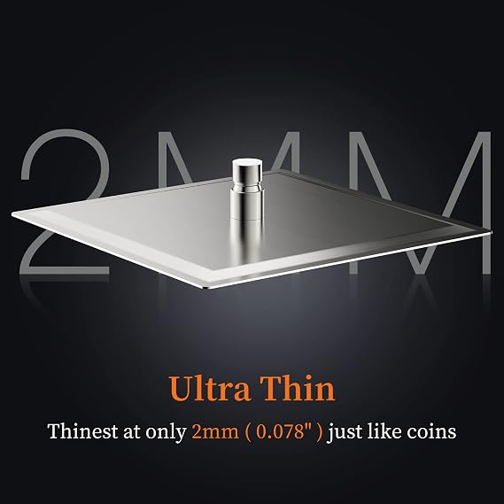16 Inch Square Rain Shower Head, 304 Stainless Steel, Ultra Thin High Pressure Bathroom Rainfall Showerhead (Brushed Nickel) (324 Jets)