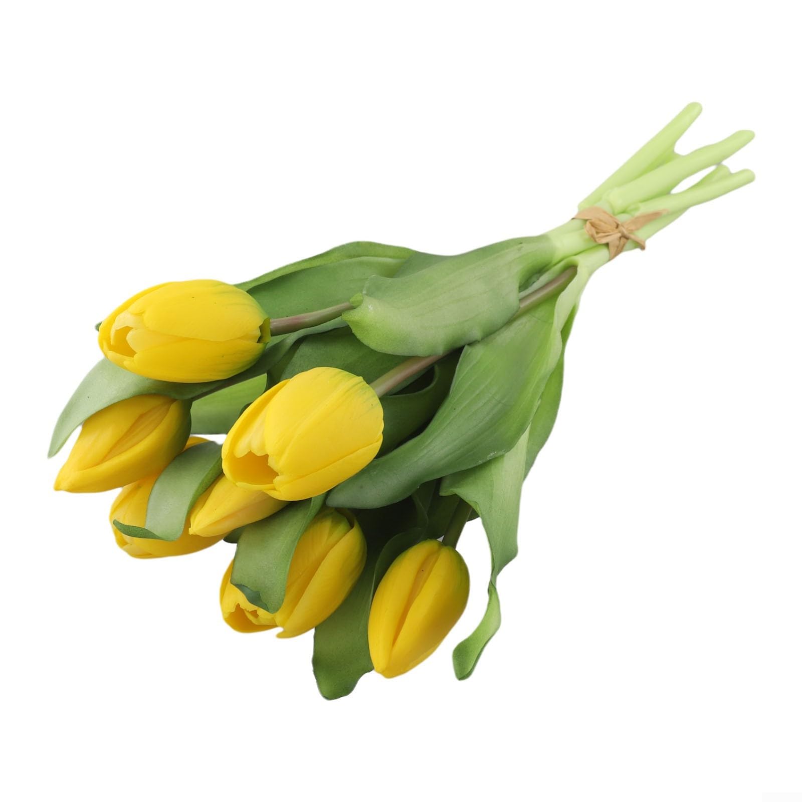 Ramo de tulipanes artificiales, flores falsas de tacto real, material de poliuretano, 7 tallos por paquete, 13 pulgadas de largo, para centro de mesa de boda, decoración de oficina en casa (amarillo)