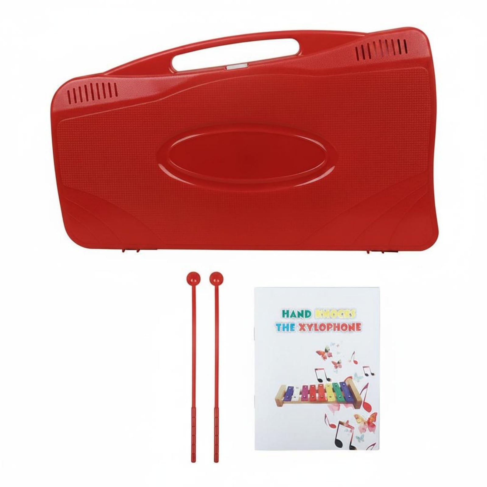 Xilófono Infantil con 25 Notas Instrumento Musical Juego de Láminas Portátil con Baquetas y Cancionero Adecuado para Principiantes Educación Musical Actividades en Casa, Rojo