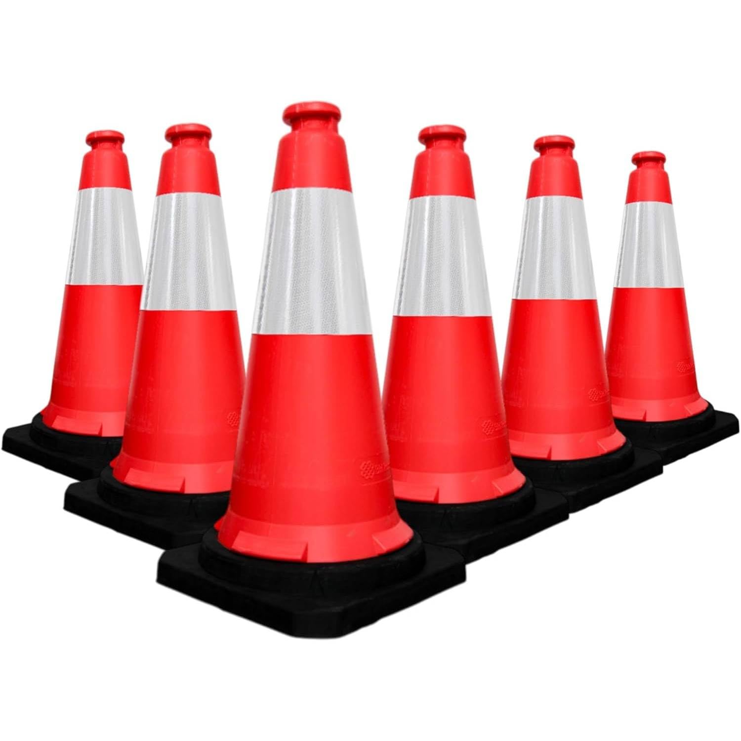 Berry 75CM Traffic Cones - Red High Visibility Traffic Safety Cone with Reflective and PVC Black Base, 30 Inch PE Portable Road Cones for Street (Set of 6)