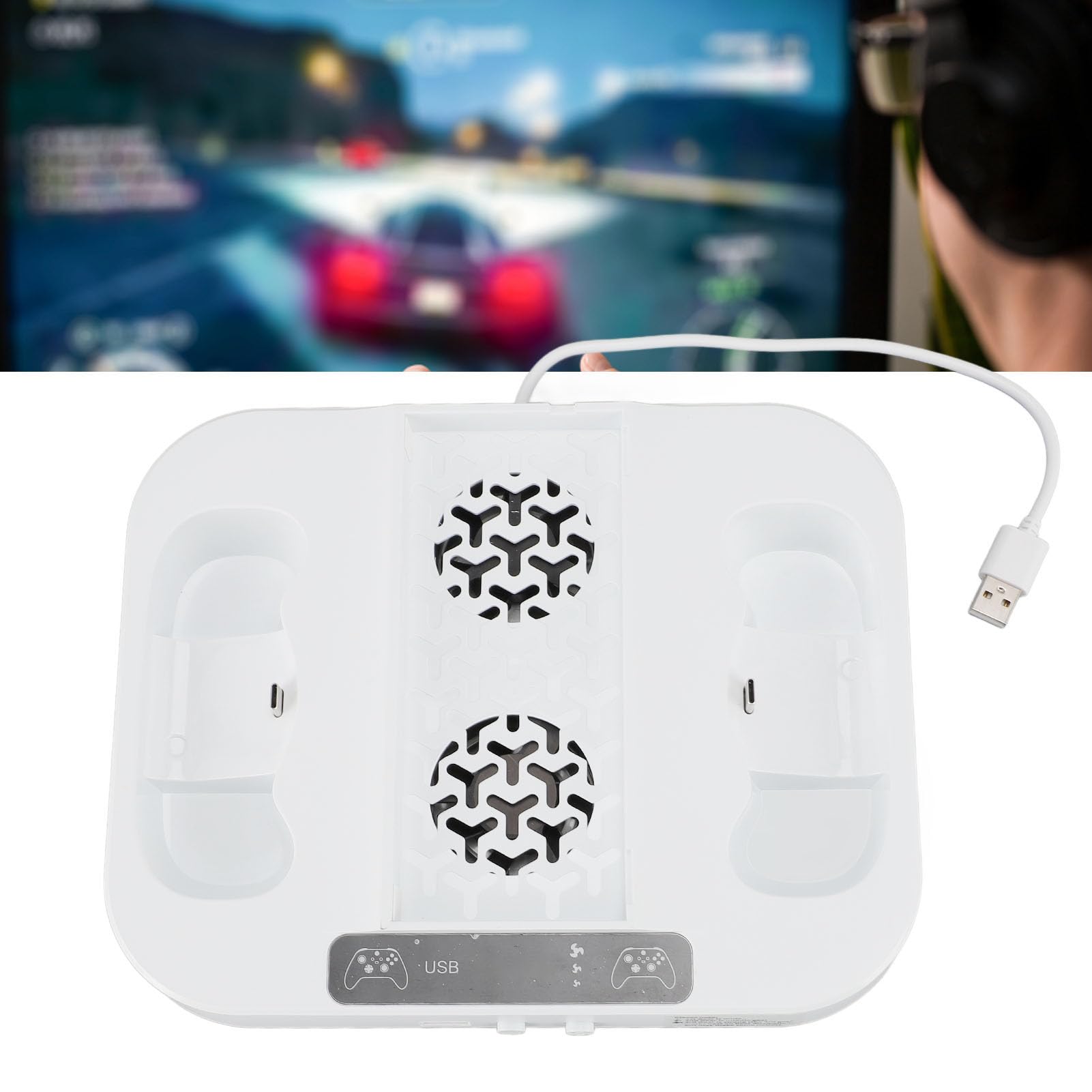 KUIDAMOS Ladestation für Spielekonsolen-Controller mit Einstellbarem Lüfter und RGB-Beleuchtung für Gamer, Inklusive 2 Batterien