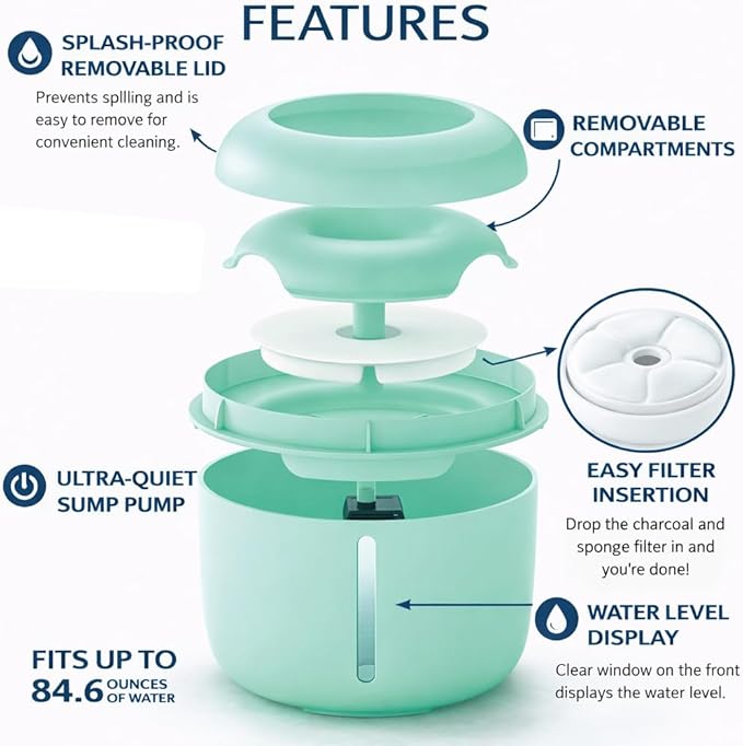 Fuente automática para gatos y perros Pet Life Moda-Pure con filtro miniatura 2