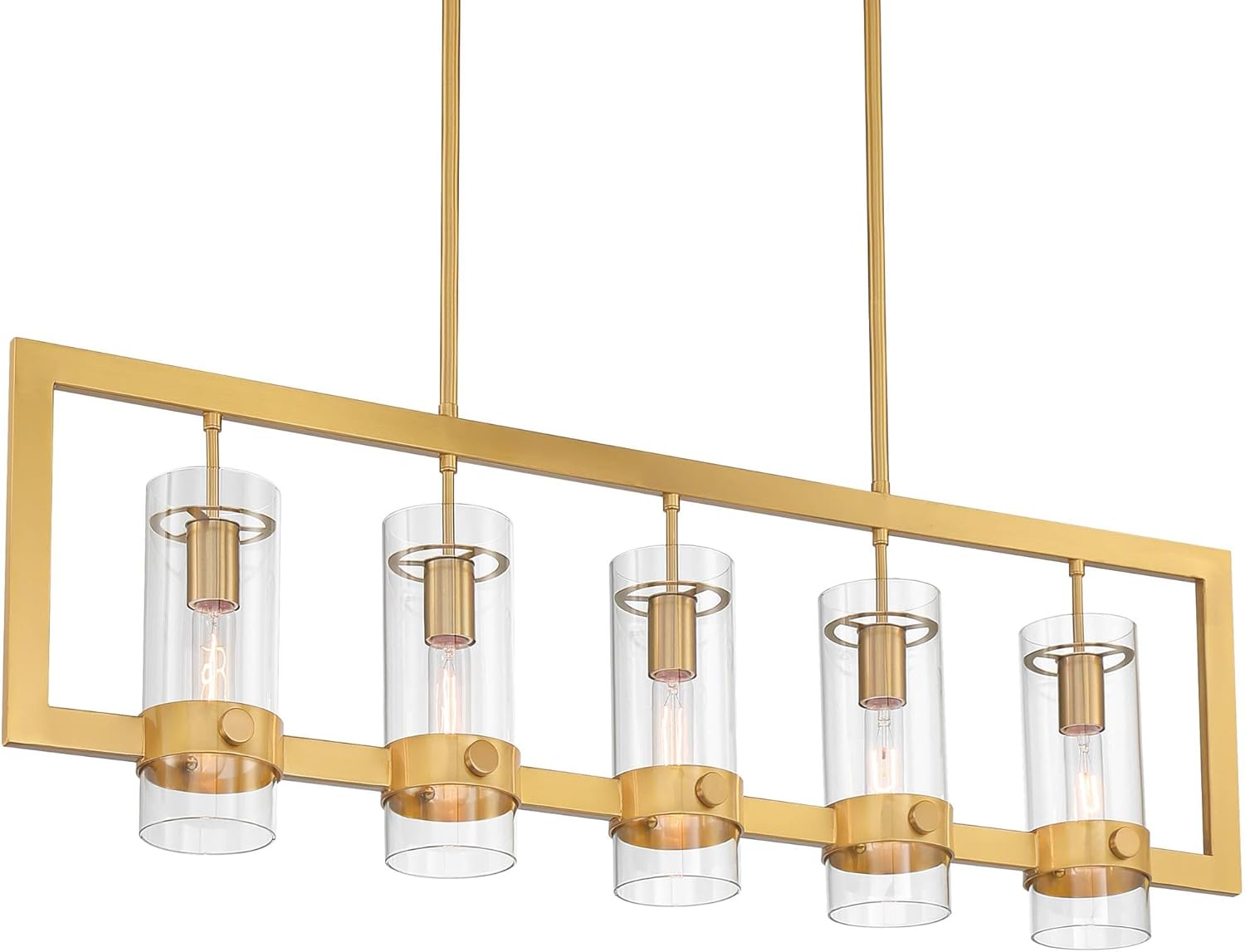 Possini Euro Design Camden Brass Island Linear Pendant Chandelier 42" Wide Modern Open Rectangle Frame Clear Glass Tube Shades 5-Light Fixture for Dining Room House Foyer Kitchen Entryway Bedroom