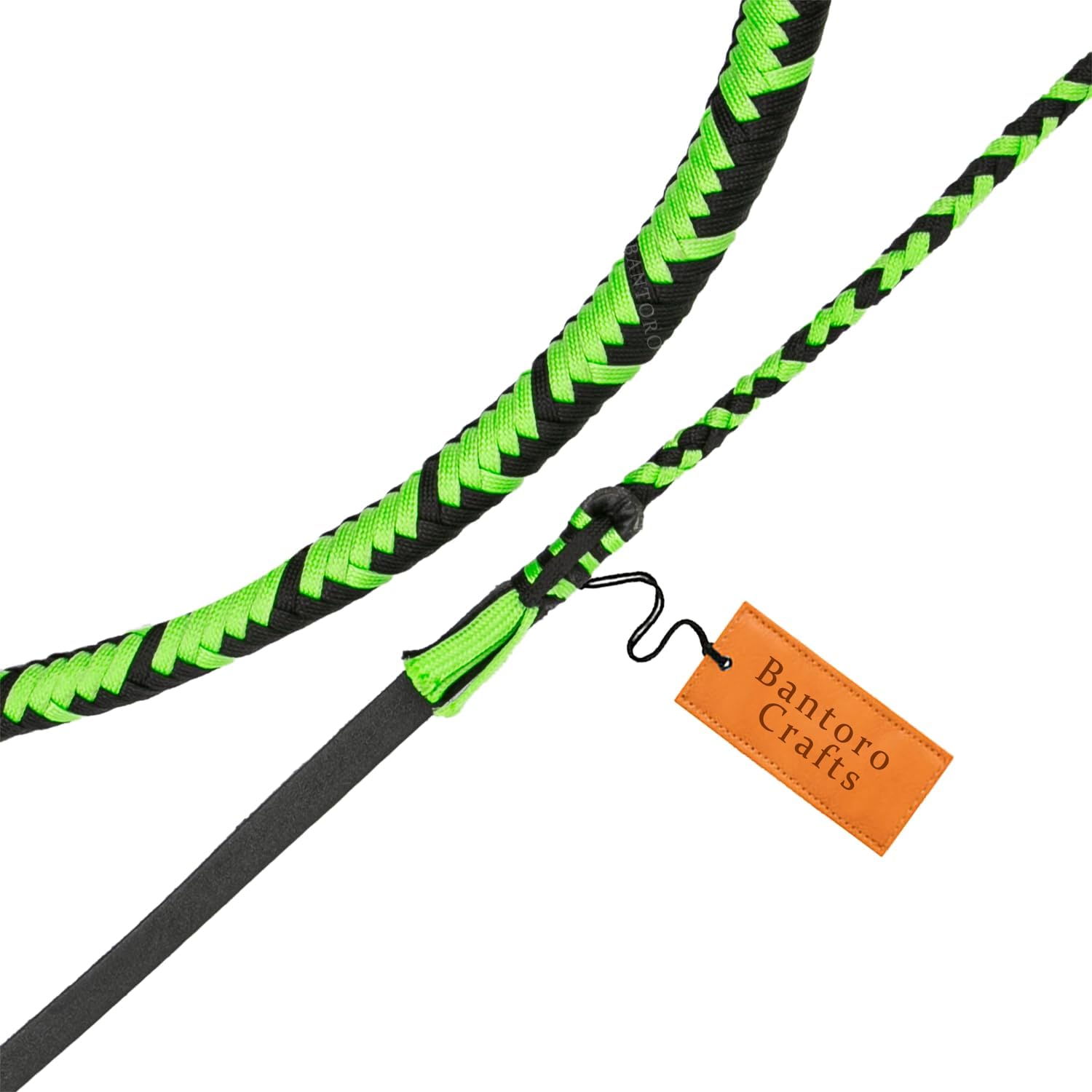 Schwarz und Grün Paracord-/Nylon-Peitsche, Bullenpeitsche, 16 Zöpfe, geflochtener Lederbauch und Lederpolster im Inneren, Laute knackende Peitsche