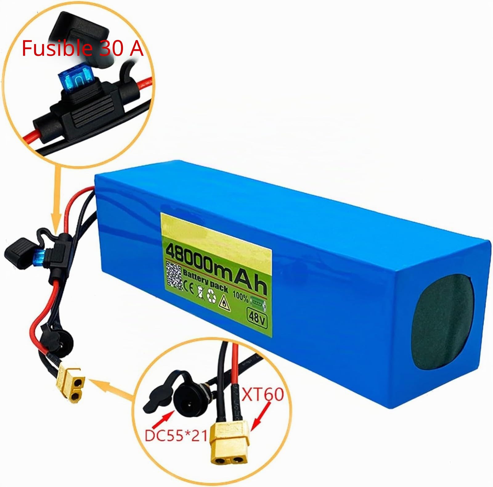 Batterie Lithium-ION 48 V 48 Ah 13S3P Pour Vélo Électrique Avec Chargeur, Protection BMS Intégrée, Idéale Pour Moteur De Vélo Électrique 200-2000 W 48V 48Ah,XT60