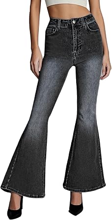Womens Flare Bell Bottom Stretch Wide Leg Jeans Wide Leg Jeans Baggy Stretch Trendy Denim with Pockets