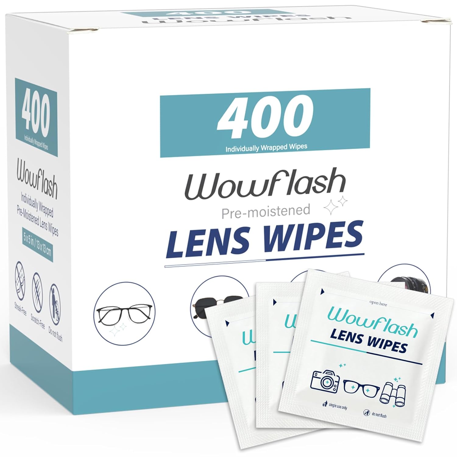400 Count Lens Wipes for Eyeglasses Eyeglass Lens Cleaning Wipes Pre-moistened Individually Wrapped Sracth-Free Streak-Free Eye Glasses Cleaner