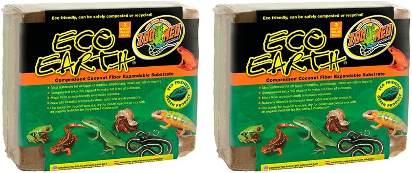 DBDPet Zoomed Eco Earth 3 Bricks Compressed Coconut Fiber Substrate (2 Pack) - Includes Attached Pro-Tip Guide...