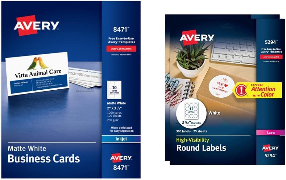 Avery 2" x 3.5" Business Cards, Sure Feed Technology, for Inkjet Printers, 1,000 Cards (8471) : Inkjet Printer Paper : Office Products