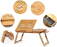 Vista 2 de Bandeja de bambú con patas ajustables Bandeja plegable para servir desayuno Escritorio de regazo con cajón superior inclinable y lateral