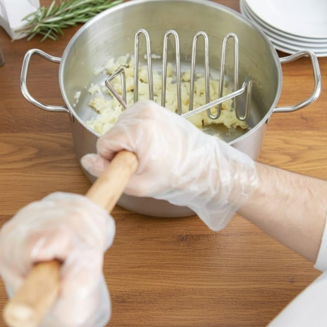 Soro Essentials- 24” Square Potato Masher Chrome Plated with Wooden Handle- Wire Potato Masher Kitchen Tool & Food Masher Perfect for Vegetables Berries Fruits Baby Food Avocado Kitchen Restaurant