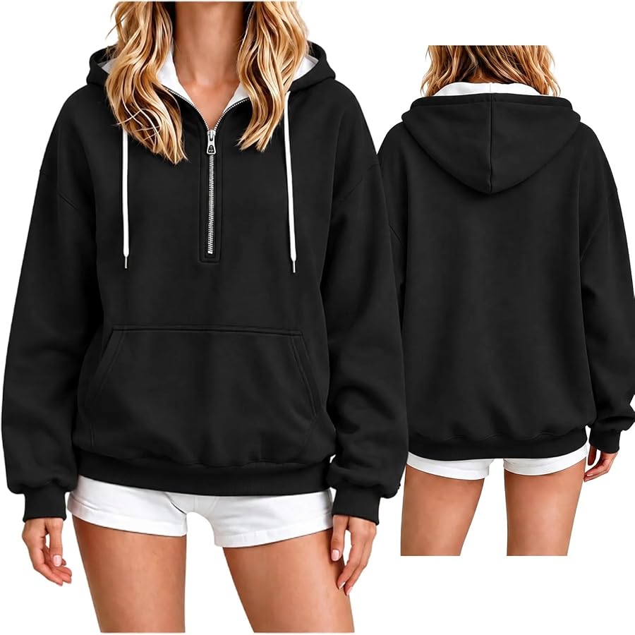 Personalised Hoodie Women UK Pullover Custom Sweatshirt Front & Back | Customisable Hoodie, Half Zip, Customised Sweatshirts with Photo Text, Printed Streetwear, Printing Hoodies Black M, image 2