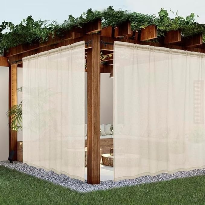 Amazon.com: youleyar Sheer Outdoor Curtains for Patio Waterproof 2 ...