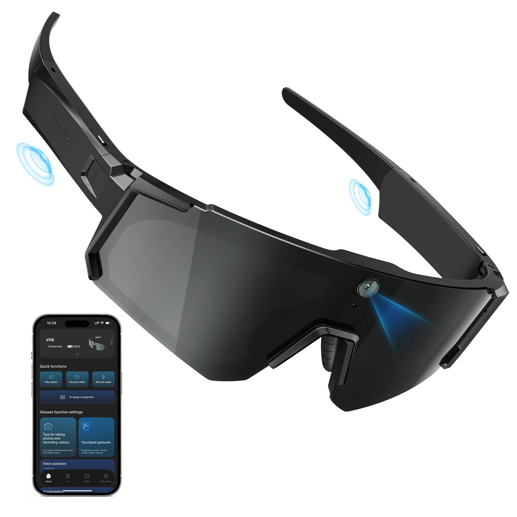 Photo 1 of GLOSSIA AI Smart Glasses with Camera 4K, Video Recording Glasses with Camera, Polarized Sports Sunglasses with EIS Stabilization, Dual Mic Noise Canceling, IP66, ChatGPT Enabled