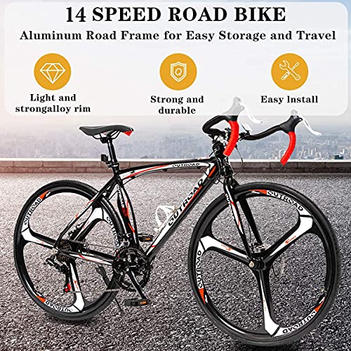 Outroad Road Bike 14-Speed 700C Wheel With Aluminum Alloy Frame, Rider Bike Faster And Lighter Commuter Bicycle, Red&Black #TOP1