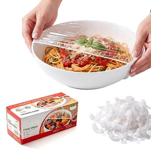 Disposable Stretch Food Cover Elastic Bowl Covers Food Storage (White X100) | 2026 New Reusable Fresh Keeping Bags Elastic Bowl Covers 100PCS, Disposable Elastic Food Covers for Kitchen Appliance