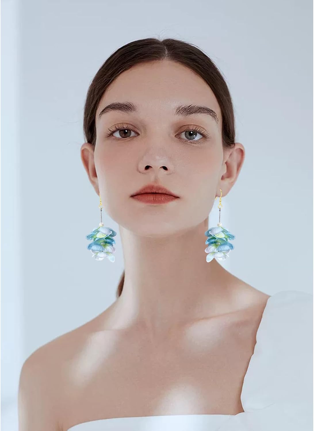 Handmade Bohemian Fabric Flower Petal Tassel Dangle Drop Earrings Multi Layer Cloth Flower Pearl Chain Hook Earrings For Women image 4