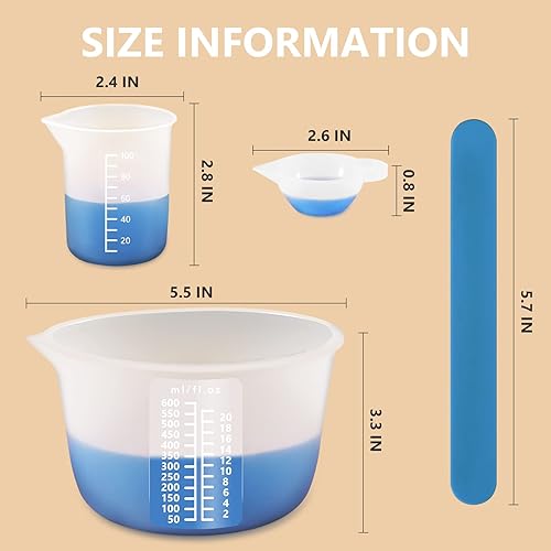 Miniatura 3 de KISREL Vasos medidores de silicona para resina, suministros de resina con vasos de silicona de 600 y 3.4 fl oz, tazas de mezcla de resina, palitos