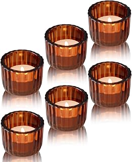 Clear Glass Tealight Candle Holders, Set of 6, Decorative Votive Holders for Wedding, Party, Home (Brown)