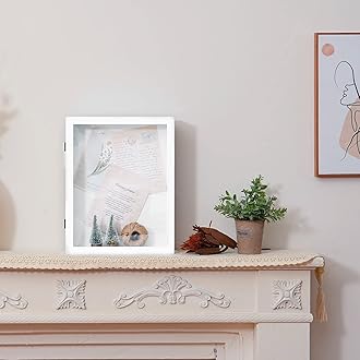 Muzilife 11x14 Shadow Box Picture Frame - 2.16" Deep Wood & Glass Display Case Ready to Hang Memory Box Baby Sports Memorabilia, Wedding, Tickets, and Photos (White)