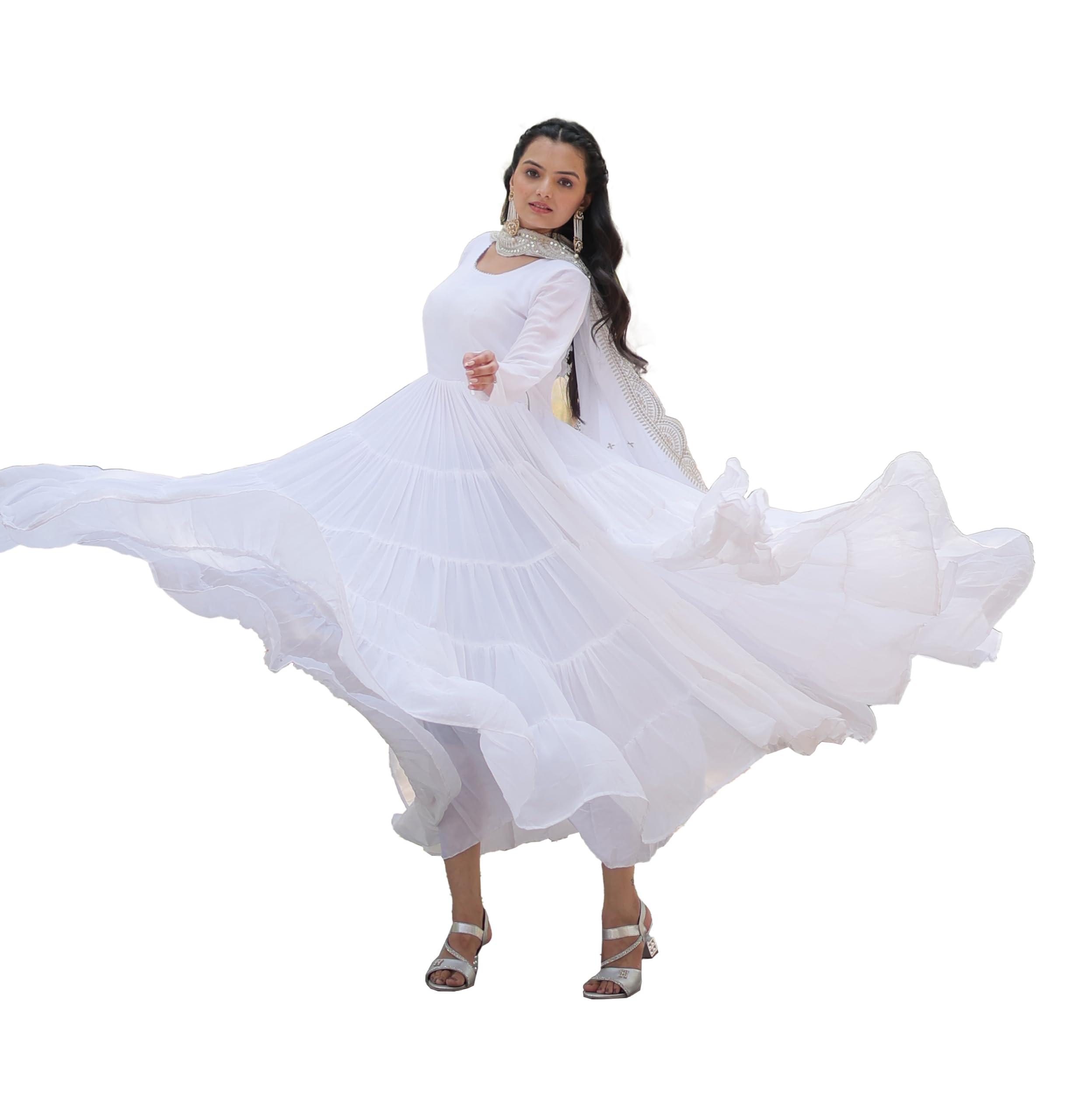 Fashion Basket Georgette Anarkali Kurta Set For Women White