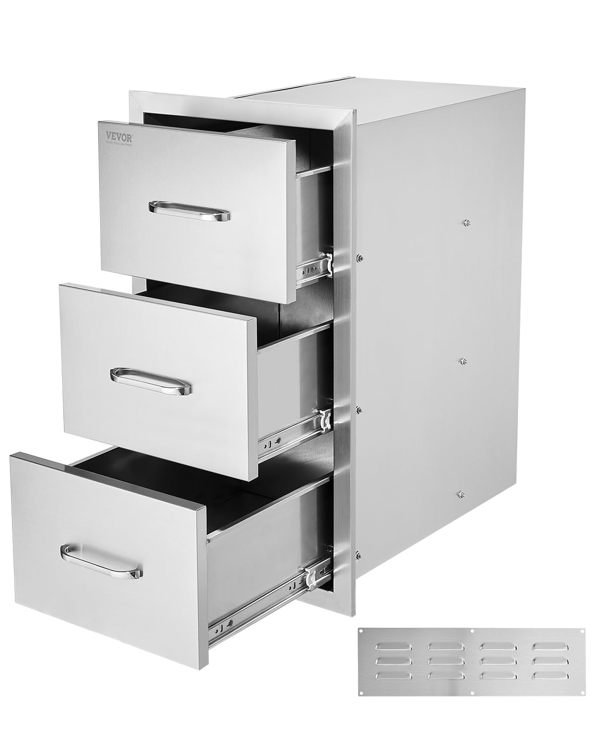 VEVOR Outdoor Kitchen Drawers, 18.5" W x 22.5" H x 22.5" D Triple Access Drawers, Stainless Steel Flush Mount Cabinets, BBQ Island Storage with Handle