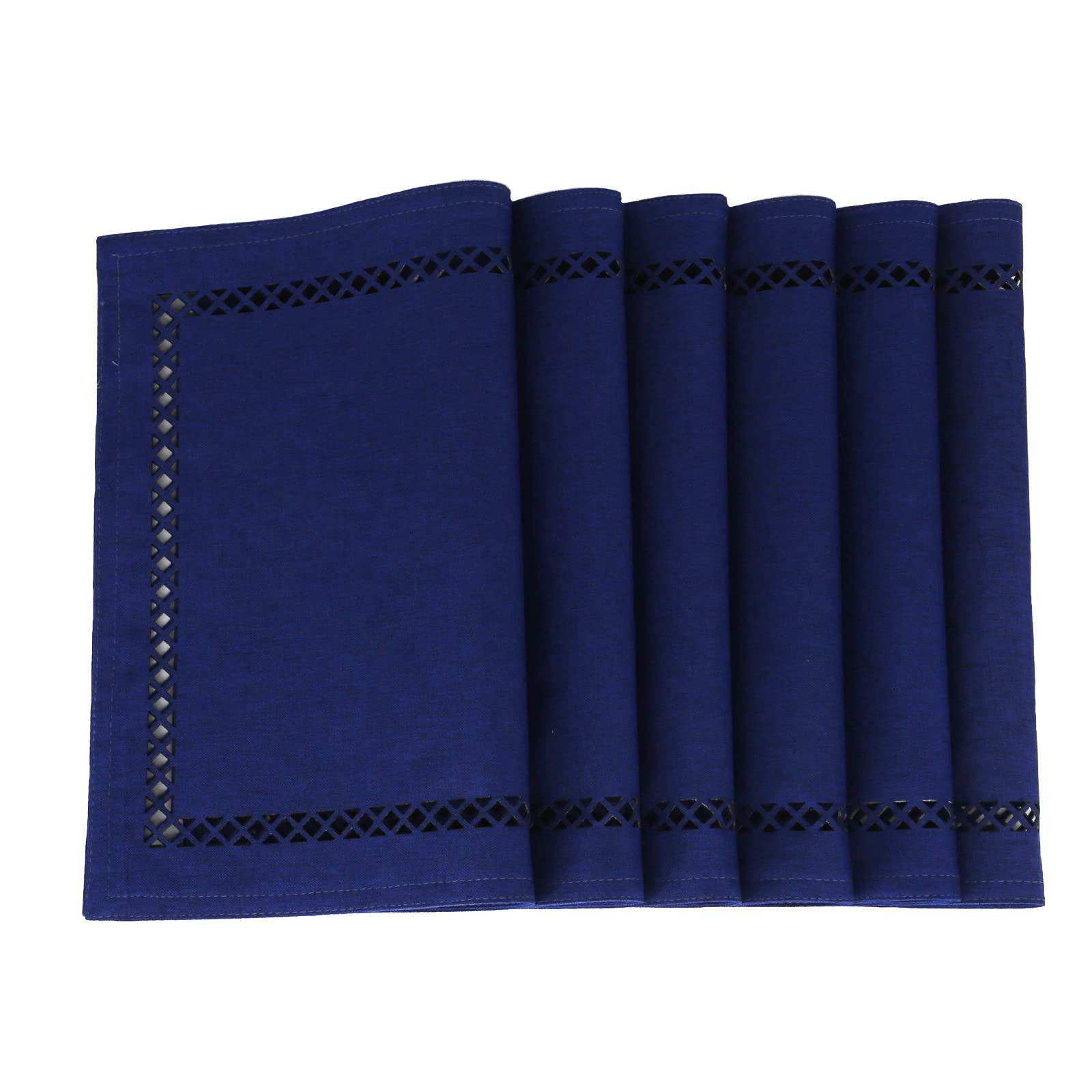 Placemats Set of 6 for Dining Table with Hollow Edge Design- Table Mats 12x 18 Inch, Cloth Place mats Machine Washable (Blue 6pcs)